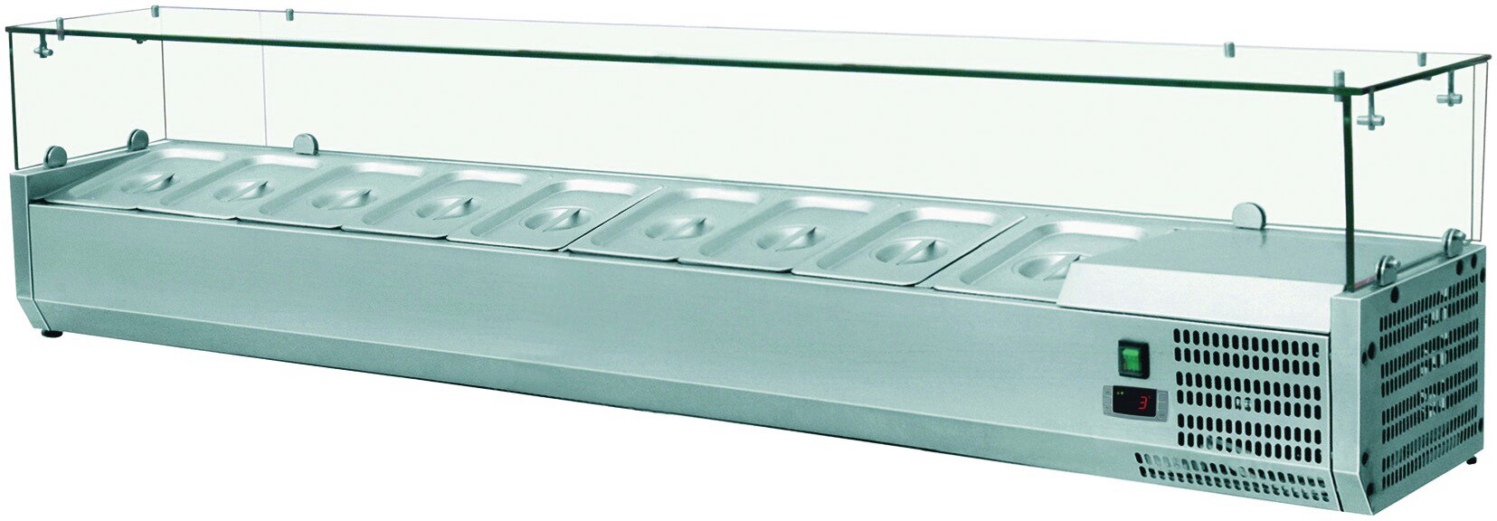 Kühlaufsatzvitrine 9 x GN 1/4 H=150 mm, 1800 x 335 x 435 mm