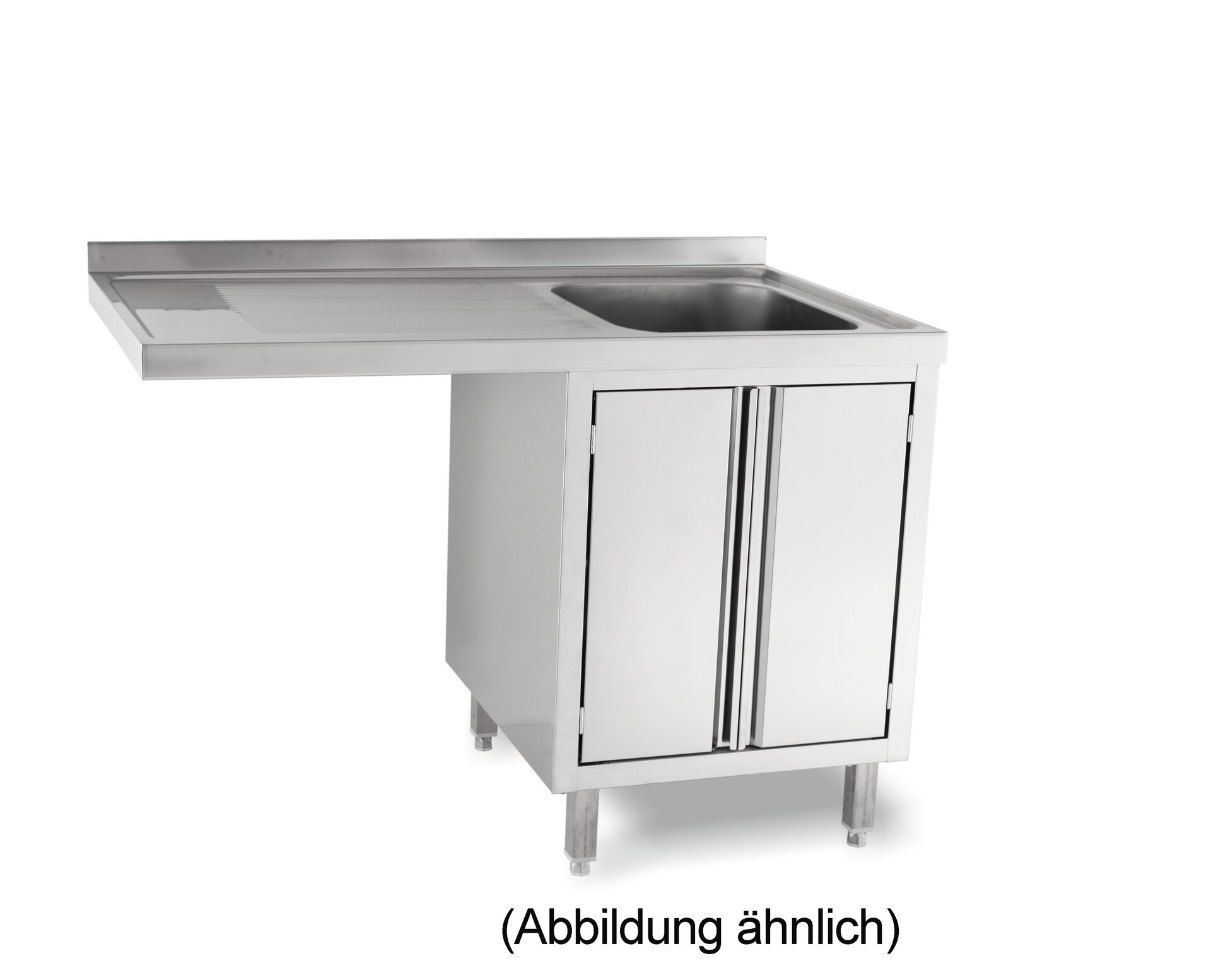 Spülcenterschrank für Spülmaschinen mit 50 mm Aufkantung Türen 2 Becken re.