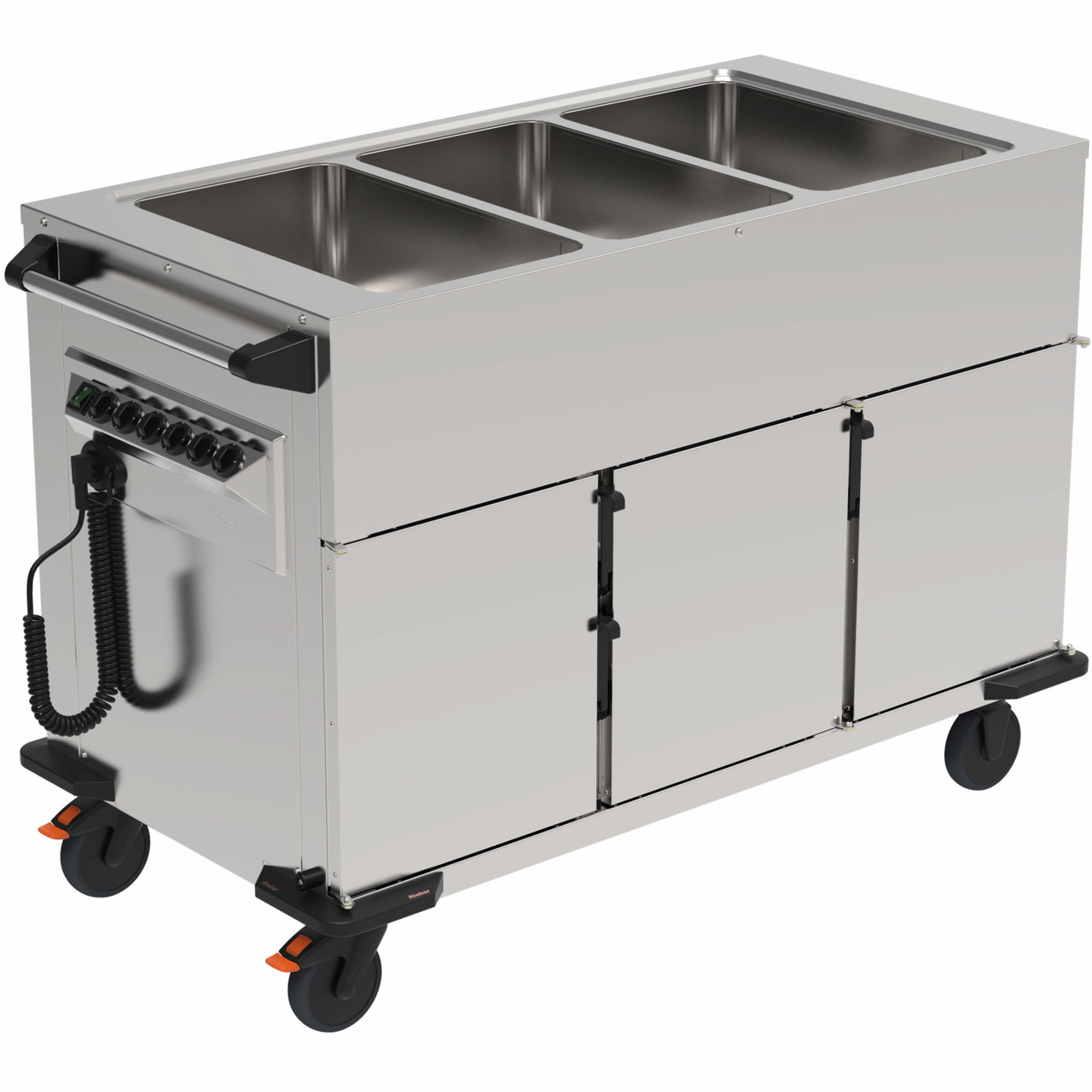 Speisenausgabewagen 3 Fächer je 8 Einschübe / beheizt / mit Warmhaltebecken