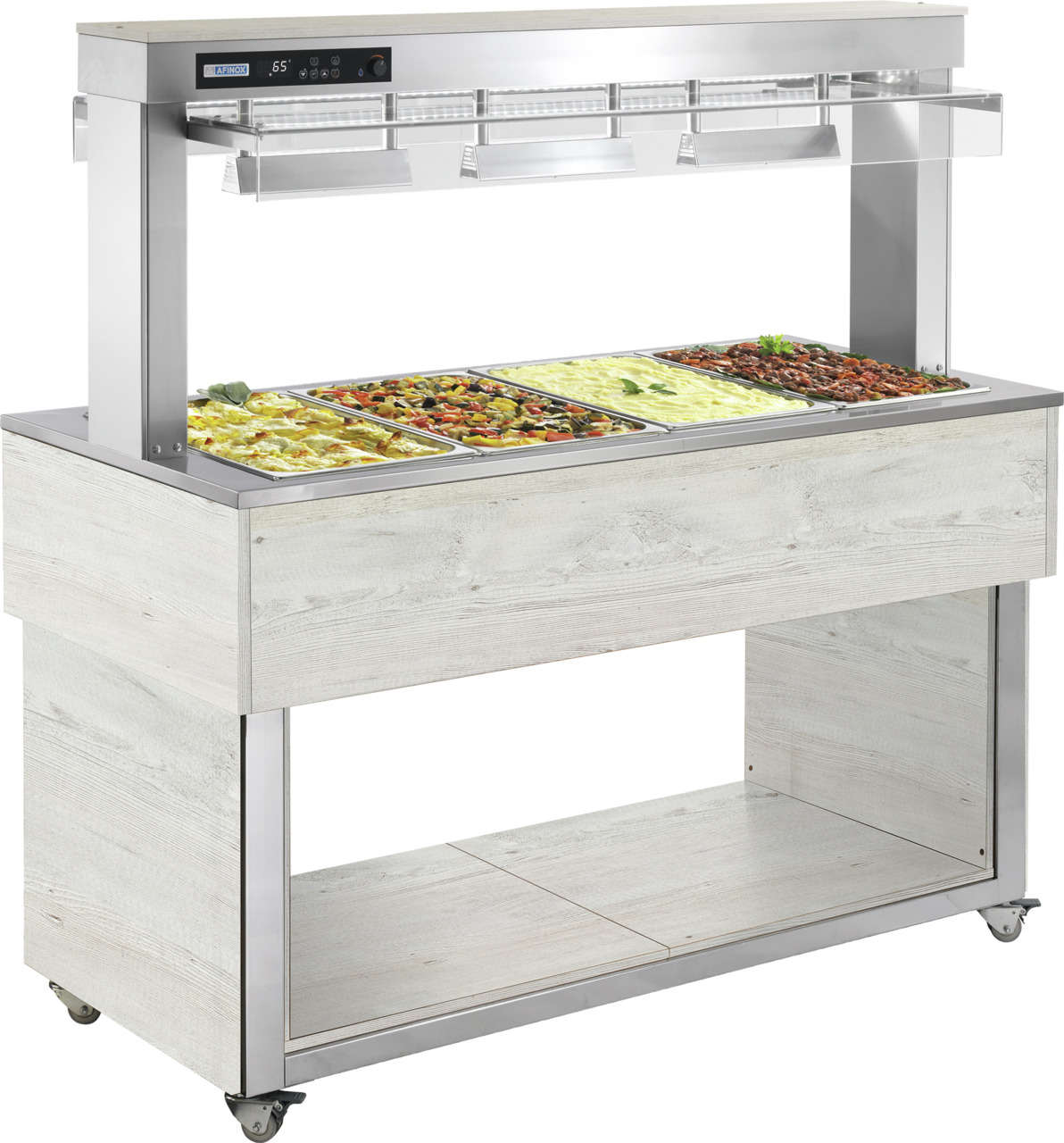 Büfett-Insel Bain-Marie Wanne 2144 mm GN 6/1 Vollverkleidung Hemlock