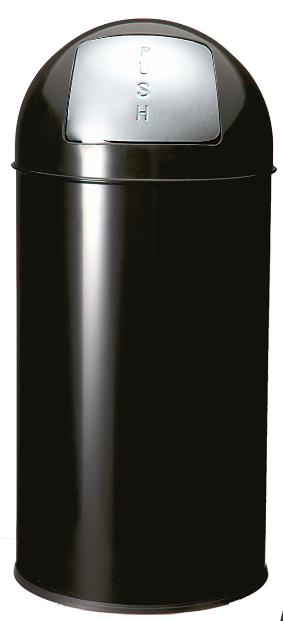 Abfallbehälter, mit Push-Deckel, 40,0 l, rund, Metall schwarz