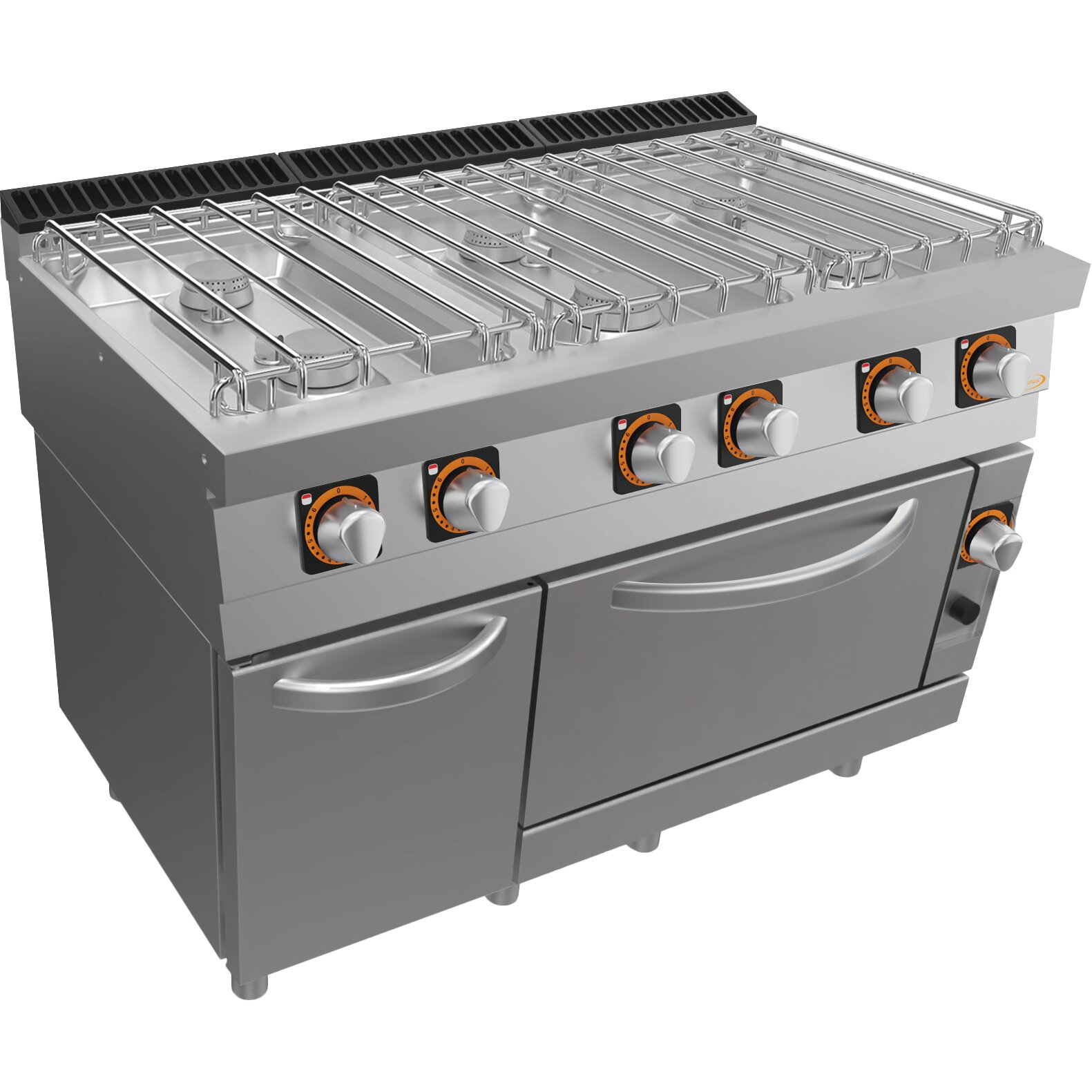 Gas-Herd, 6 Brenner mit Gas-Backofen GN 2/1 und Neutralfach