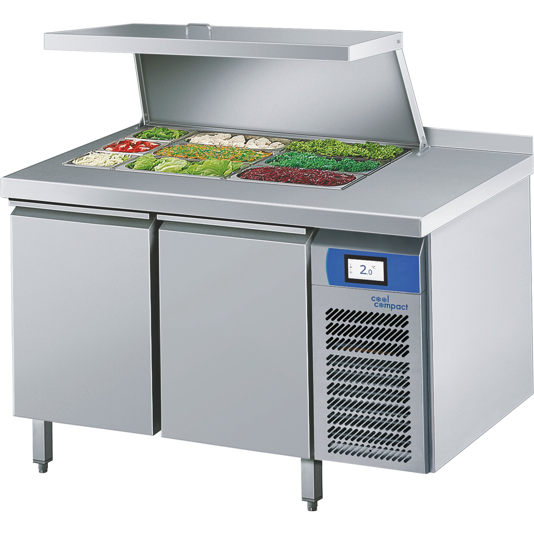 Saladette 2 Türen je 8 x GN 1/1 / mit Tischplatte hinten aufgekantet