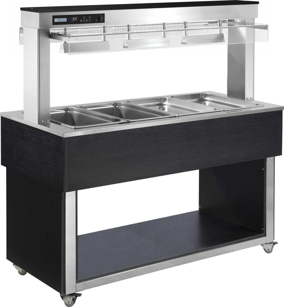 Büfett-Insel Bain-Marie Wanne 1494 mm GN 4/1 Vollverkleidung Wenge