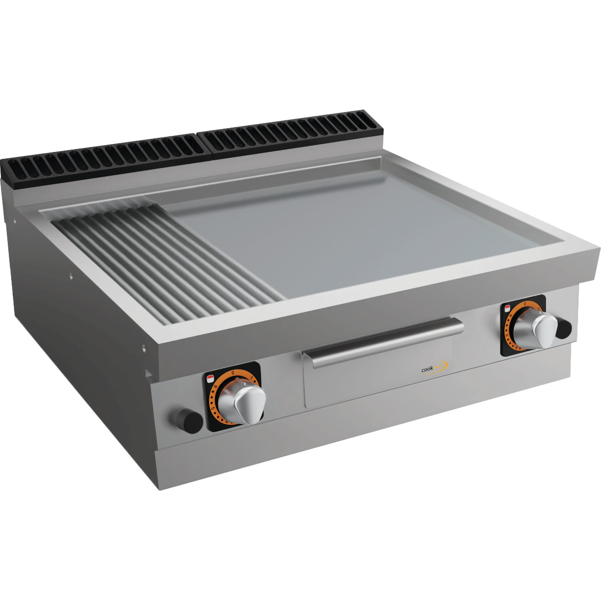 Gas-Grillplatte, 1/3 gerillt +  2/3 glatt, 2 Heizzonen