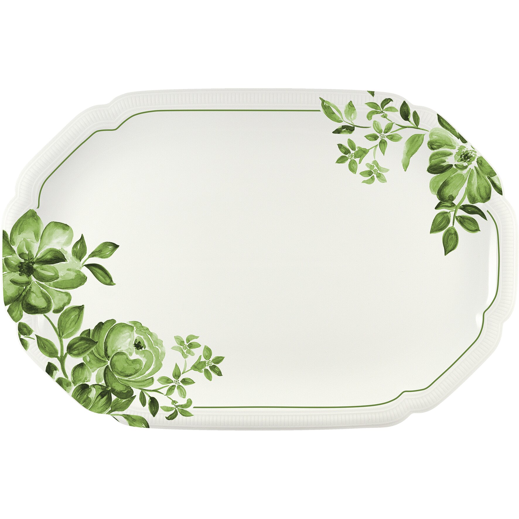 Floral Charm, Coupplatte oval mit Relief 358 x 240 mm green