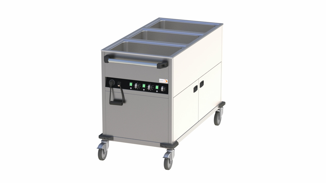 Bain-Marie Wagen, 3 x GN 1/1, 3 Becken, mit geschlossenem Unterbau